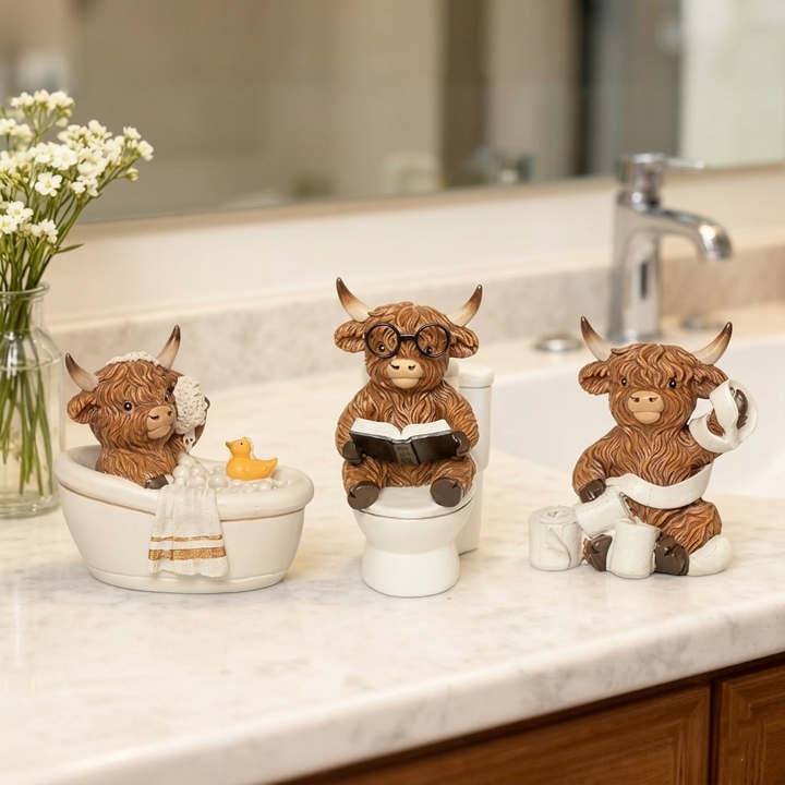 Highland Cow Bathroom Figures